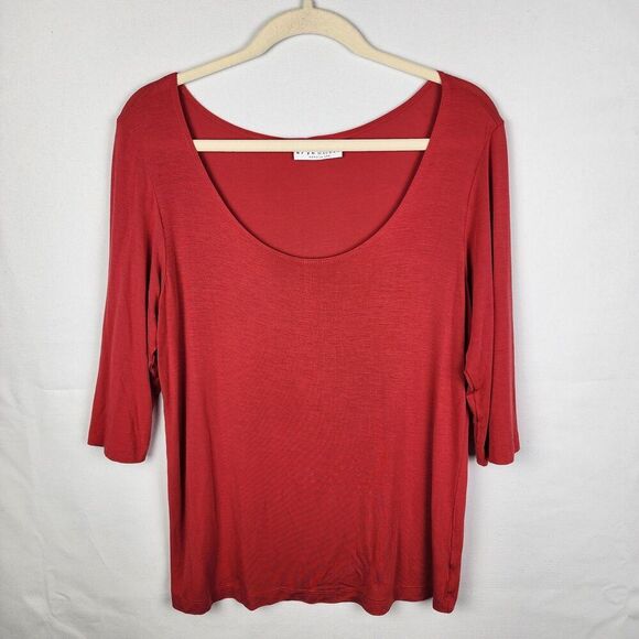 Bryn Walker Tunic Shirt Red Half Sleeve Wide Scoop Neck Stretch Size Small Basic - Picture 1 of 7